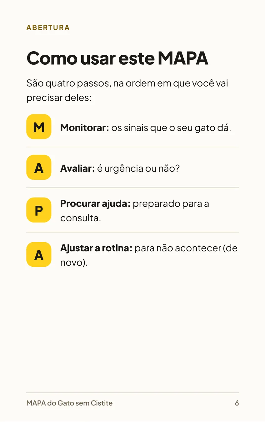 Página 6 do MAPA: Como usar este MAPA, com os quatro passos Monitorar, Avaliar, Procurar ajuda e Ajustar a rotina.