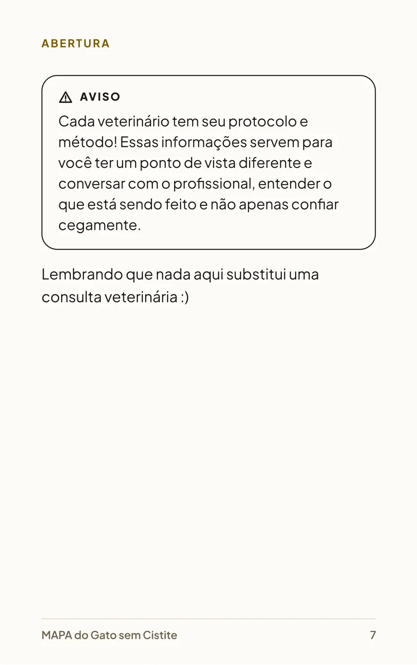 Página 7 do MAPA: aviso de que cada veterinário tem seu protocolo e de que nada no guia substitui uma consulta.