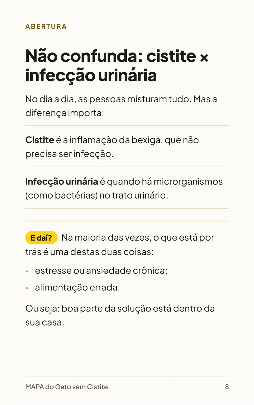 Página 8 do MAPA: Não confunda cistite com infecção urinária.
