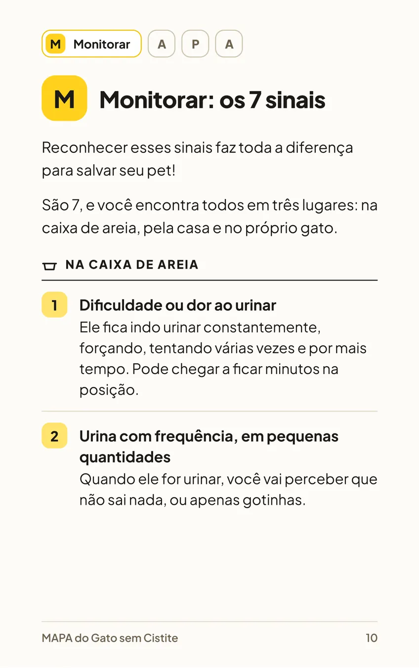 Página 10 do MAPA: Monitorar, os 7 sinais. Sinais 1 e 2, na caixa de areia.
