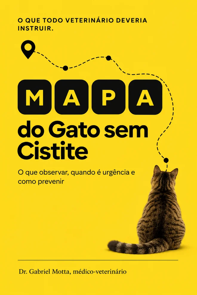 Capa do MAPA do Gato sem Cistite: O que observar, quando é urgência e como prevenir. Dr. Gabriel Motta, médico-veterinário.