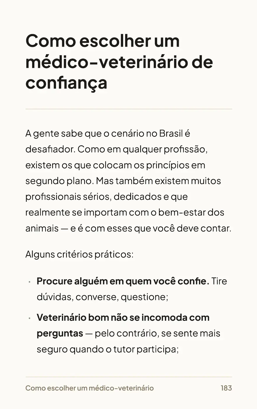 Página 183: como escolher um médico-veterinário de confiança
