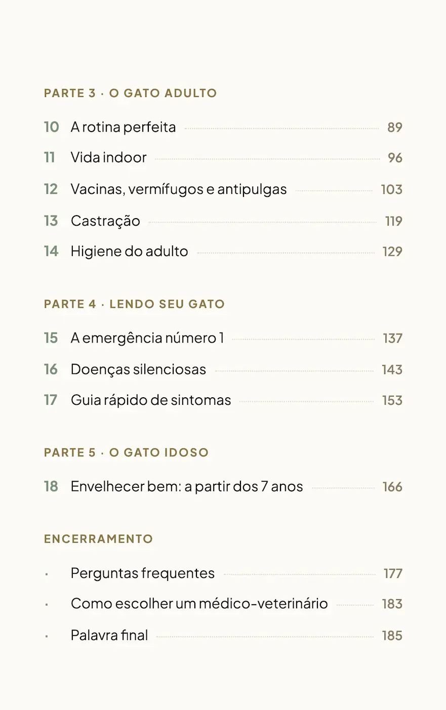 Sumário do guia Meu Primeiro Gato, parte 2