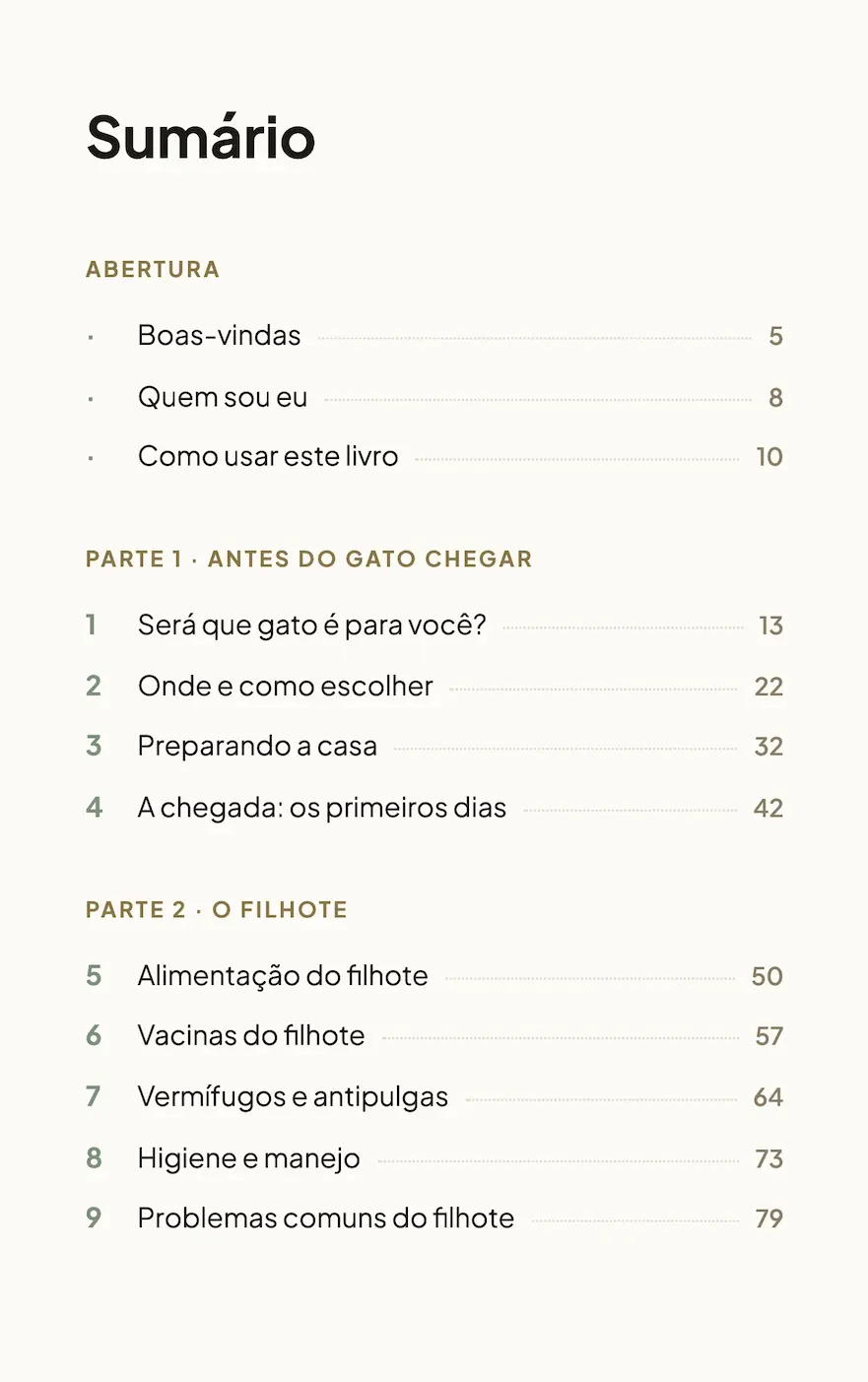 Sumário do guia Meu Primeiro Gato, parte 1