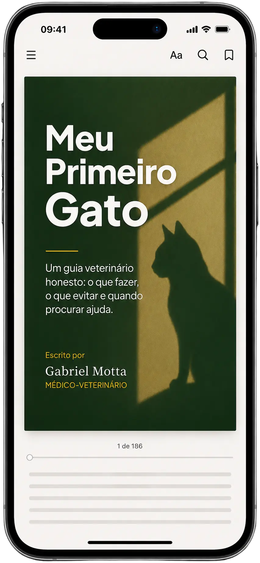 O guia digital Meu Primeiro Gato aberto na tela de um celular